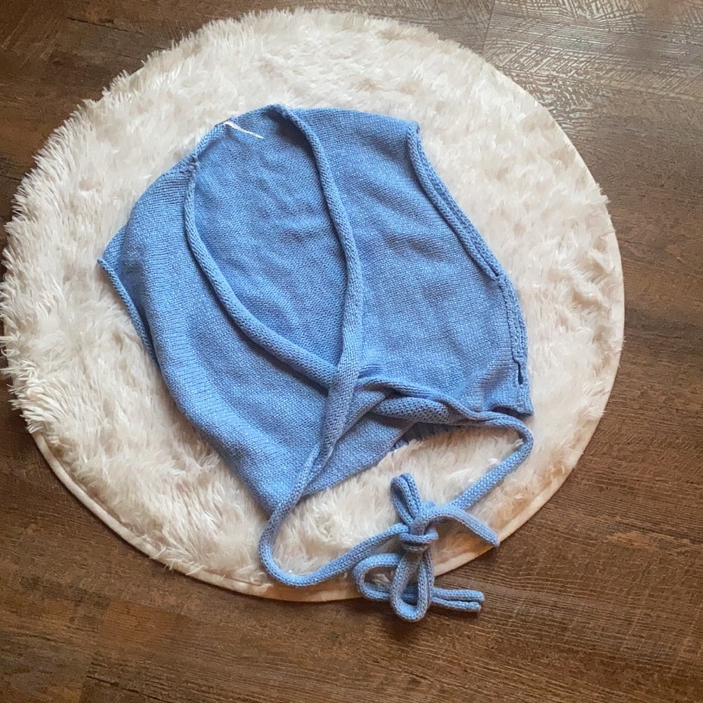 Free People Sky Blue Semi Crop Wrap Tie Knit Top